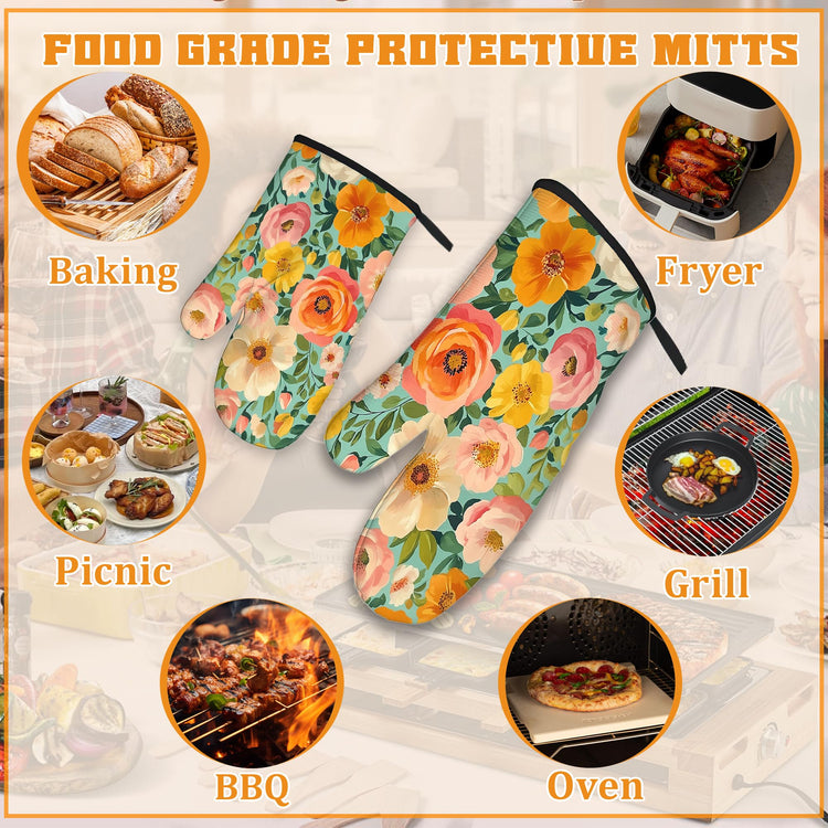Vintage Pink Poppy Oven Mitts and Pot Holders (4 Count)