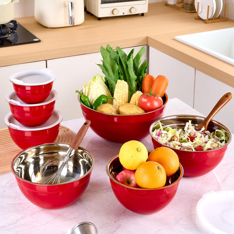 Red Mixing Bowls with Lids Set of 7