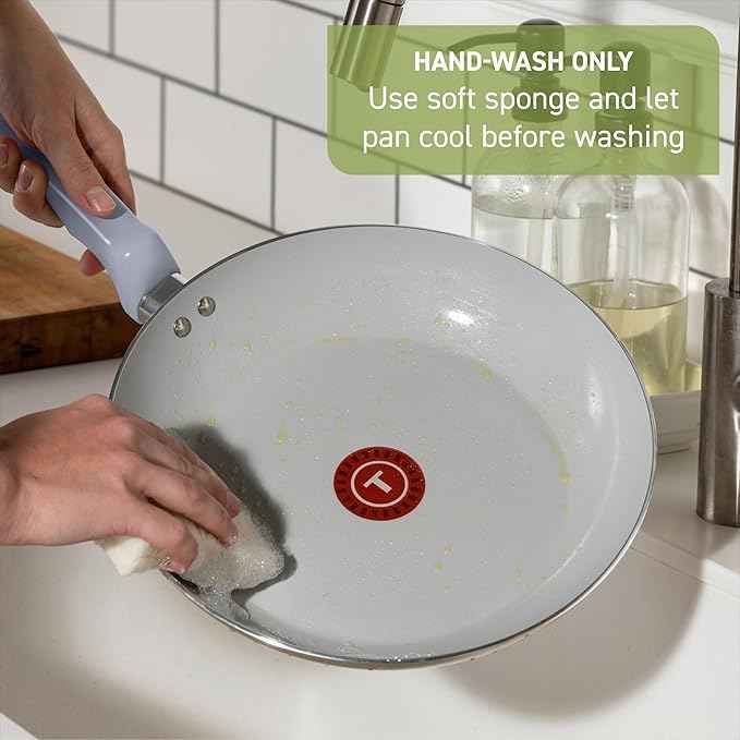 T-Fal Refresh Ceramic Nonstick Frying Pan 2-Pc Set, 8" & 10", Oven Broiler Safe up to 350°F Cookware, Ceramic Frying Pan Skillet, Pots & Pans, Grey