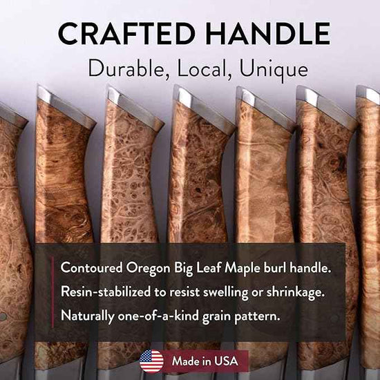 STEELPORT 10 Inch Bread Knife – Heirloom Quality Carbon Steel Serrated Knife for Sourdough, Artisan Loaves | Handmade Bread Cutting Tool with contoured Oregon Big Leaf Maple Burl Handle | Made in USA