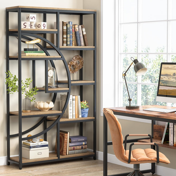 Industrial Bookshelf Bookcase with 9 Open Shelf