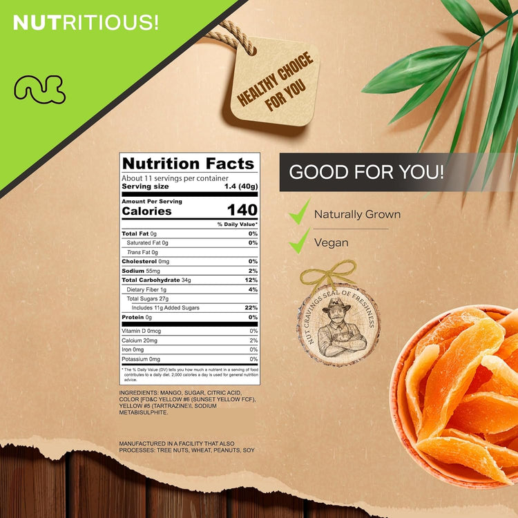 NUT CRAVINGS - Sun Dried Mango Slices, Lightly Sweetened (16oz, 1 LB) Bulk Dry Fruits Packed Fresh in Resealable Bag - Sweet Healthy Snack, Naturally Grown, Vegan, Kosher