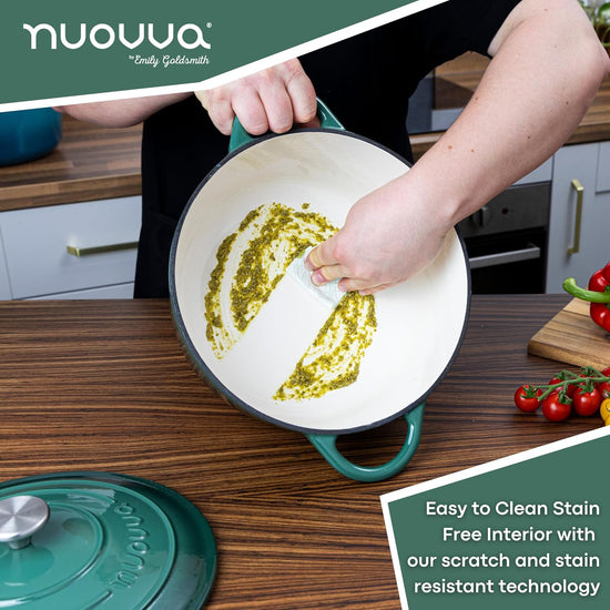 Cast Iron Dutch Oven with Lid – Non-Stick Ovenproof Enamelled Casserole Pot – Sturdy Dutch Oven Cookware – Dark Green, 7.3-Quart, 30cm – by Nuovva - Nestoria