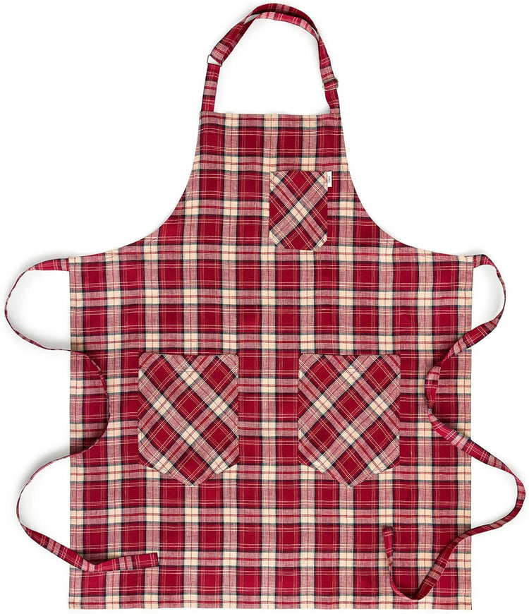 Solino Home Linen Bib Apron for Men & Women - Burgundy Kitchen Apron with Front Pockets - Handcrafted from European Flax