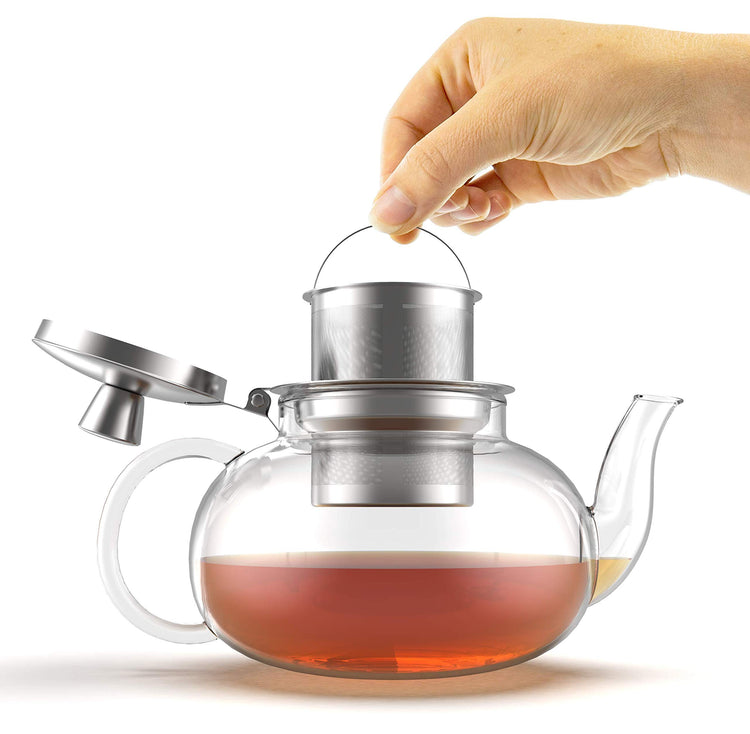 Glass Teapot Stovetop Compatible Kettle with Stainless Steel Removable Infuser