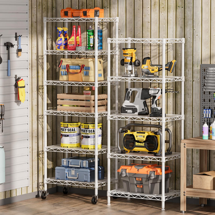 5 Small Wire Shelves Kitchen Pantry Close Home Organizers and Storage Bathroom Shelf Laundry Room Organization Adjustable Book Metal Garage Shelving Unit