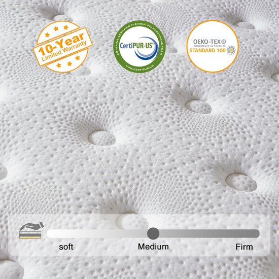 Full Size Mattress, 10 Inch Hybrid Mattress in a Box, Memory Foam and Individual Pocket Springs, Fiberglass Free, Soft and Breathable, Medium Firm Feel - Nestoria
