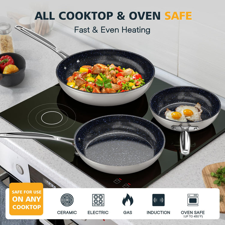 3-Piece 8”, 10”, 12” Forged Lightweight Frying Pan Set