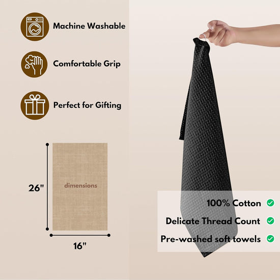Native Fab Cotton Kitchen Towel with Hanging Loop 16x26 inches, 4-Pack, Waffle Weave Kitchen Towels for Cleaning Drying, Washcloths Soft & Absorbent Cloth Rags, Bar Towel, Dish Cloth, Black - Nestoria