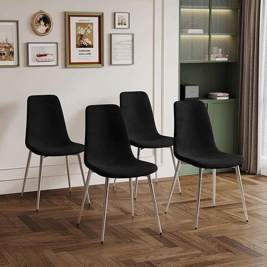 36" Square Glass Dining Table Set for 4, 5-Piece Modern Kitchen Table with 4 Black Velvet Chairs, Modern Circle Leisure Table for Home Office Dining Room Small Spaces (Silver Leg)
