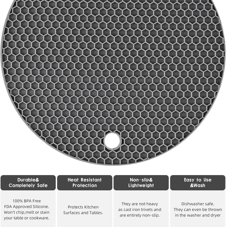 Silicone Trivets for Hot Dishes, Silicone Pot Holders for Kitchen, Trivet Mat Hot Pads for Kitchen, Trivets for Hot Pots and Pans, Heat Resistant Mats for Quartz Countertop, Set 4 Light Gray