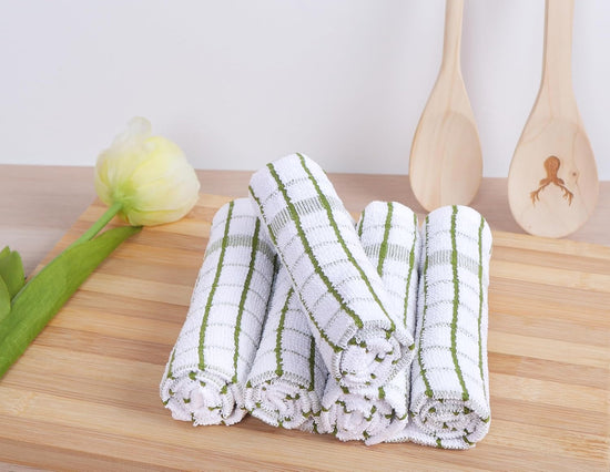 AMOUR INFINI Kitchen Dish Cloths Set of 8 - Ultra Soft, Highly Absorbent, Quick-Drying Terry Cotton Dishcloths 12"x12" Inch Wash & Cleaning Cloths for Kitchen & Dishwashing (Green) - Nestoria