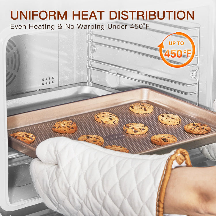 3 Pack Gold Nonstick Baking Sheet Pan Set with Oven Mitts Heat Resistant (5 Count)