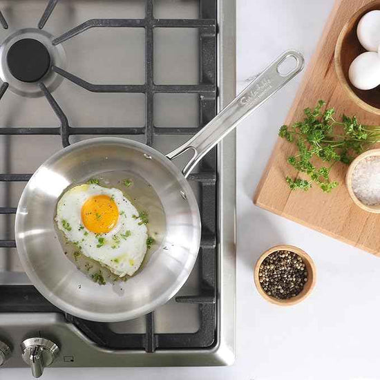 Sur La Table Kitchen Essentials Chef's Deck 8-Inch Stainless Steel Frying Pan – Induction Ready Skillet with Tri-Ply Base, Polished Finish & Hollow Stay-Cool Handle