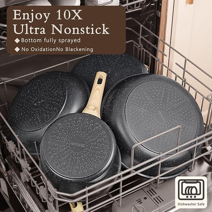 GiPP Ceramic Pots and Pans Set Non Stick - 17 Pcs Nonstick Cookware Set, Non-toxic Healthy Kitchen Cooking Set w/Frying Pans Set, Dishwasher Safe, PFAS PTFE PFOA PFOS Free, Dark Gray