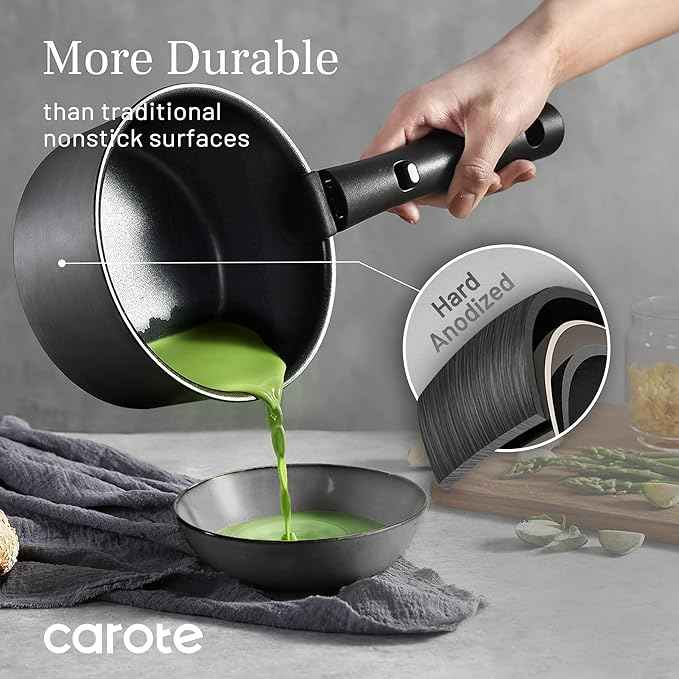 CAROTE 20pcs 4-Ply Premium Hard Anodized Pots and Pans Set Non Stick with Detachable Handle, Dishwasher/Oven Safe, RV Kitchen Cookware Set Nonstick, Induction Cookware, Large Capacity Pans and Pot Set