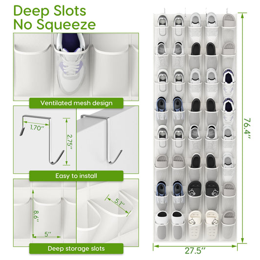 Over the Door Shoe Organizer with 40 Large Breathable Mesh Pockets