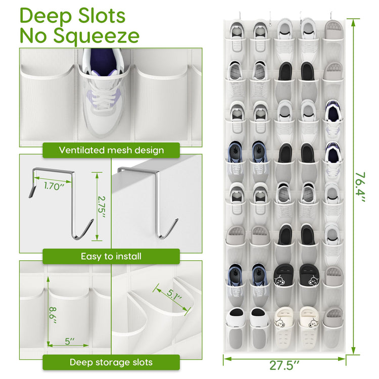 Over the Door Shoe Organizer with 40 Large Breathable Mesh Pockets