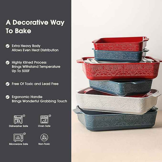 Ceramic Baking Dish Set of 3, Casserole Dishes for Oven, Ideal for Baking, Stewing, Roasting, and Holiday Feasts. The Gift for Mother's Day, Thanksgiving, Christmas, or Housewarming(Bright White)