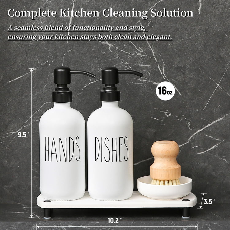 White Soap Dispenser Set Comes with Stainless Steel Pumps