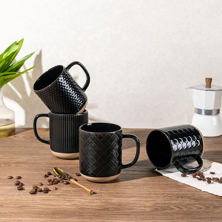 GBHOME Large Coffee Mugs Set of 4, 16oz Handmade Stoneware Coffee Mugs Set with Large Handle for Cappuccino/Latte/Tea/Hot Cocoa, Dishwasher & Microwave Safe, Black
