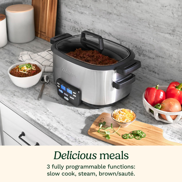 3-In-1 Cook Central 6-Quart Multi-Cooker: Slow Cooker, Brown/Saute, Steamer, MSC-600 NAS, Silver