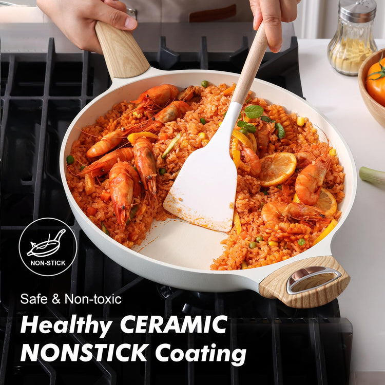 12.5inch Ceramic Nonstick Frying Pan Skillet with Lid