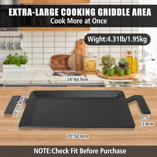 SafBbcue Carbon Steel Griddle Plate for Gas Grill, Carbon Steel Pan for Stove Top, Flat Top Griddle for Outdoor Charcoal Grill, Direct Flame Safe & Induction Compatible, Universal Multi-Use 24" x 10" - Nestoria