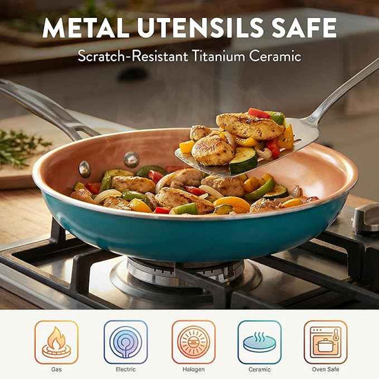 GOTHAM STEEL 20 Piece Copper Pots and Pans Set Nonstick Cookware & Ceramic Bakeware Set, PFOA PFOS Free, Dishwasher/Oven Safe, Metal Utensil Safe – Turquoise