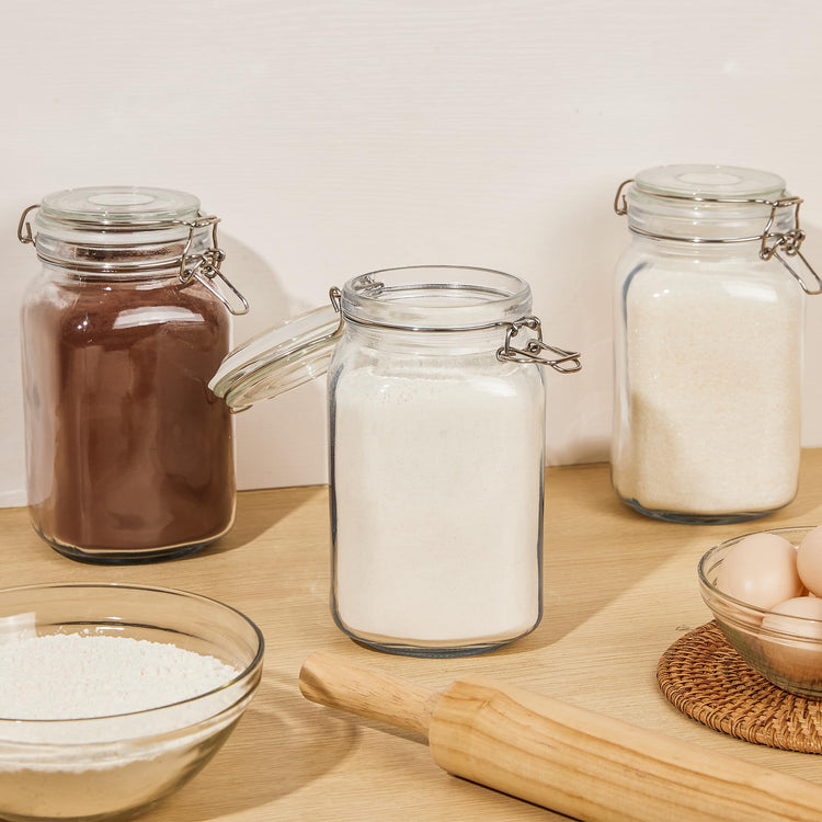 50oz Glass Food Storage Jars with Airtight Clamp Lids (3 Count)