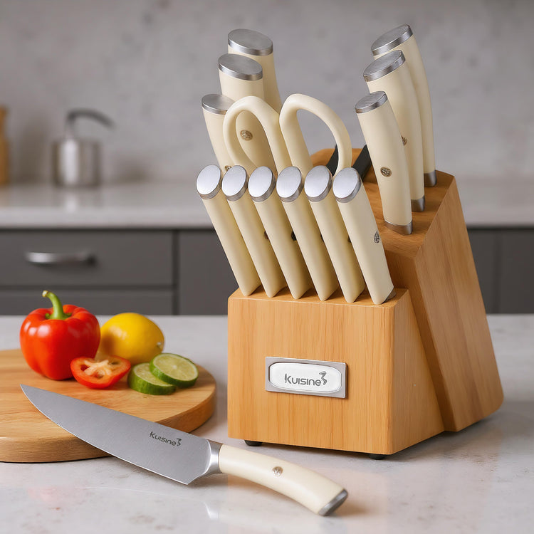 Upgraded Knife Set High Carbon Stainless Steel Super Sharp Blade Ergonomic Rivet Handle (15 Count)