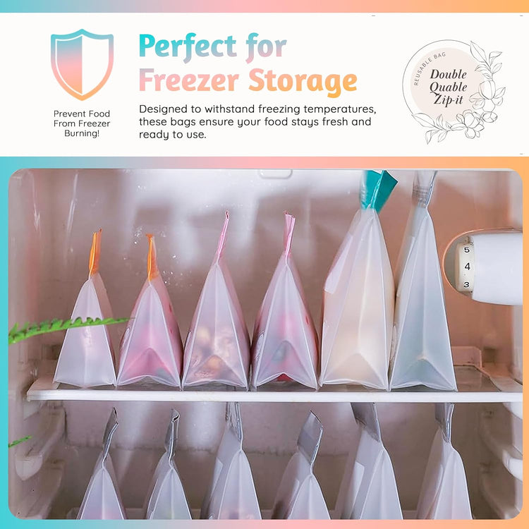 Reusable Silicone Food Storage Bags – 10-Pack Stand-Up, BPA-Free, Freezer, Dishwasher Safe, & Eco-Friendly – 5 L, 5 M Bags – Airtight Leakproof Sandwich, Snack, Travel & Make-Up baggies (Grey)