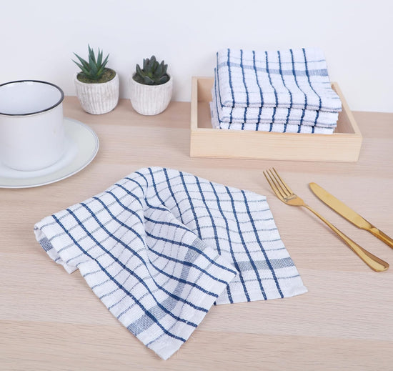 AMOUR INFINI Kitchen Dish Cloths Set of 8 - Ultra Soft, Highly Absorbent, Quick-Drying Terry Cotton Dishcloths 12"x12" Inch Wash & Cleaning Cloths for Kitchen & Dishwashing (Blue) - Nestoria