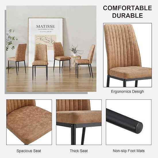 Modern Dining Chairs Set of 6 Kitchen Chairs Set Leathaire Fabric Chair with Metal Leg High Back Upholstered Chair for Dinner Room, Waiting Room(Set of 6, Brown)