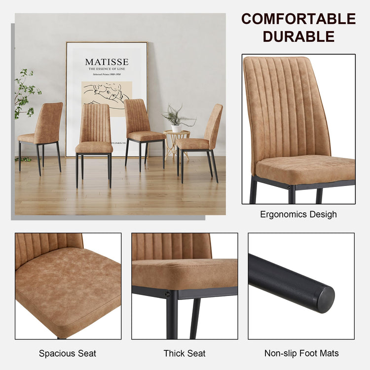 Modern Dining Chairs Set of 8 Kitchen Chairs Set Leathaire Fabric Chair with Metal Leg High Back Upholstered Chair for Dinner Room