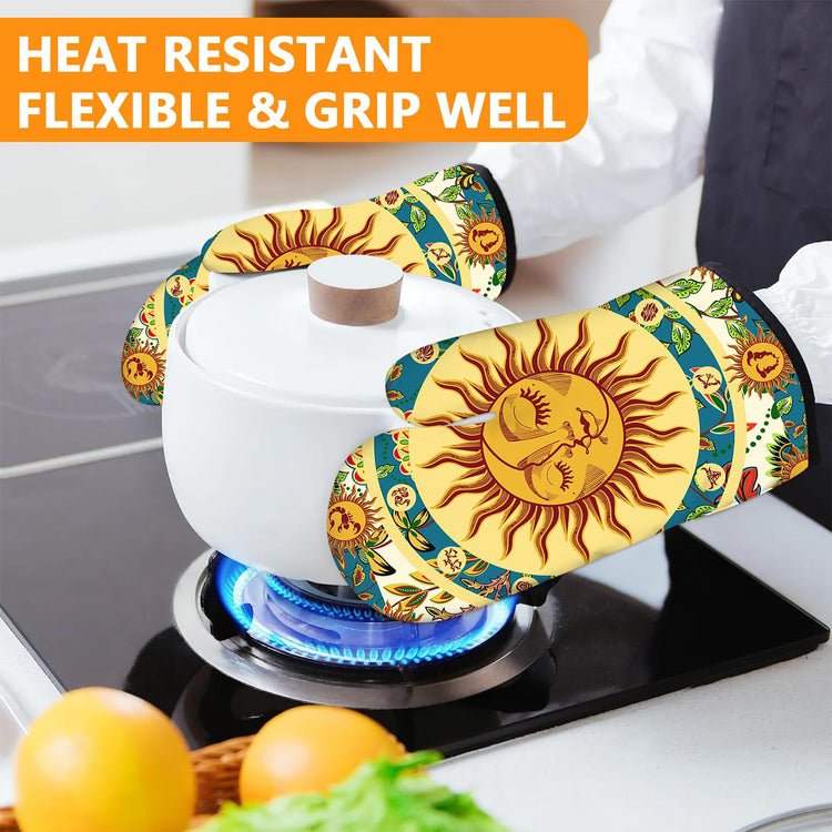 Sun and Moon Oven Mitts and Pot Holders Sets 4Pcs