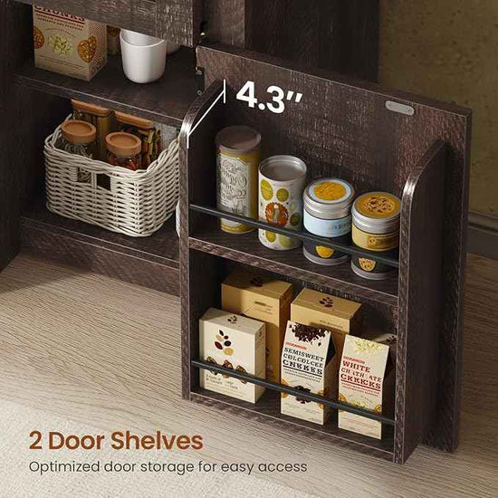 Itaar 71" Arched Kitchen Pantry Cabinet, Kitchen Storage Cabinets with 1 Large Drawer & Storage Cart 2 Tier & Door Shelves for Living Room, Dining Room, Brown