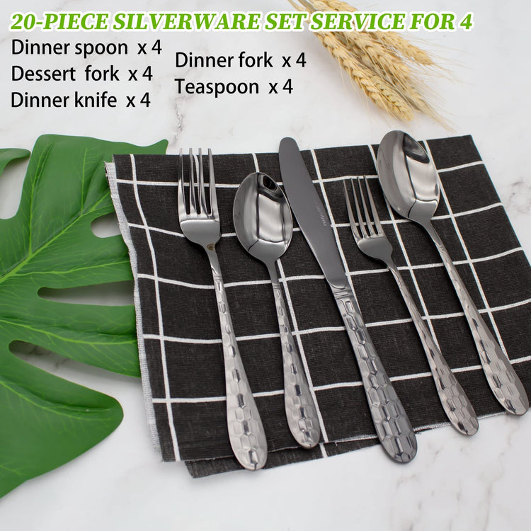 Hammered Silverware Set for 4