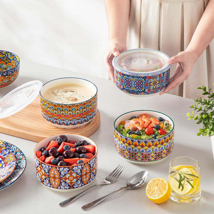 SIMI 36 oz Ceramic Bowls with Lids Set of 4 (4 Count)