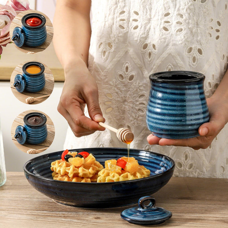 Ceramic 12 Ounce Honey Jar and Dipper Set