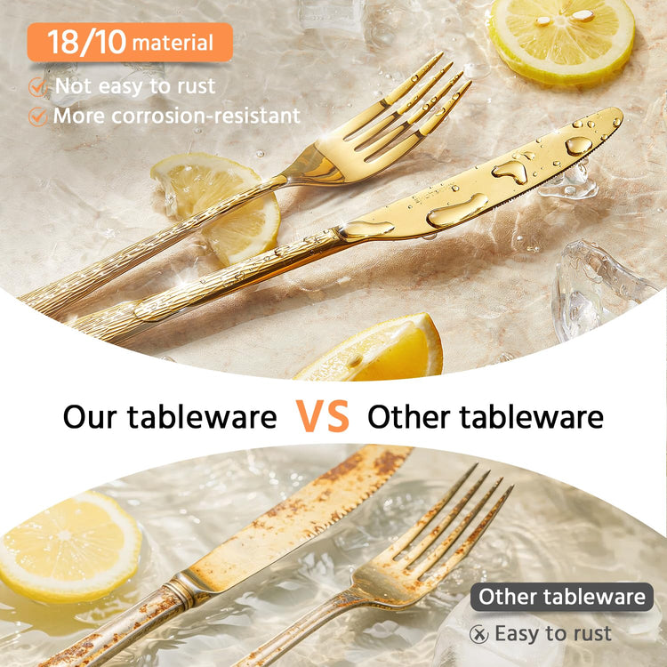 45 Piece Gold Silverware Set with Serving Utensils (45 Count)