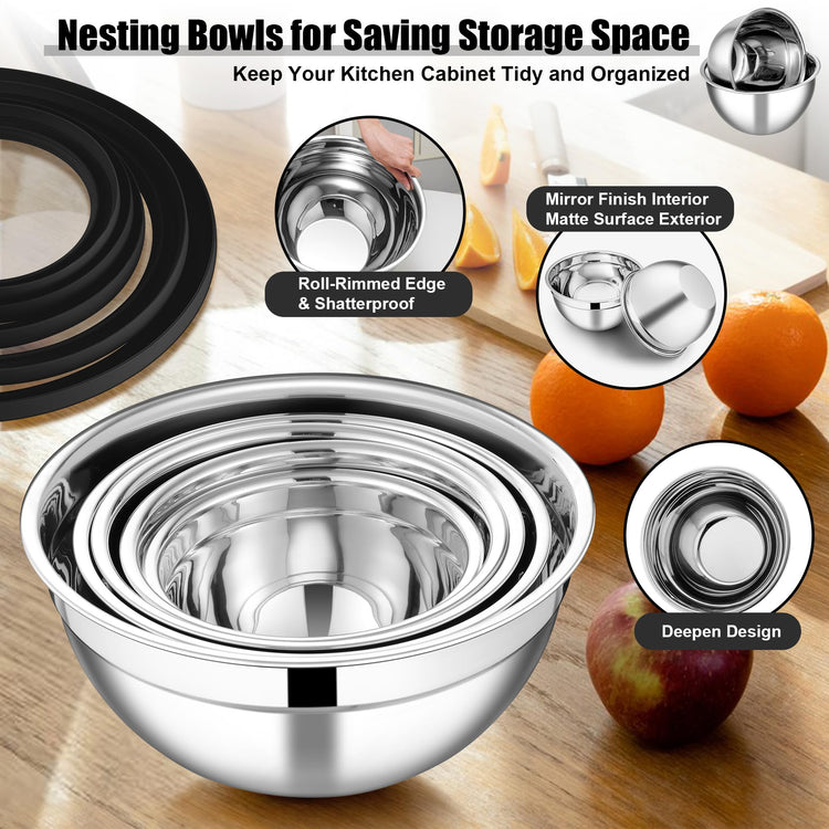 Mixing Bowls Stainless Steel Salad Mixing Bowl with Lid & Grater Set (5 Count)
