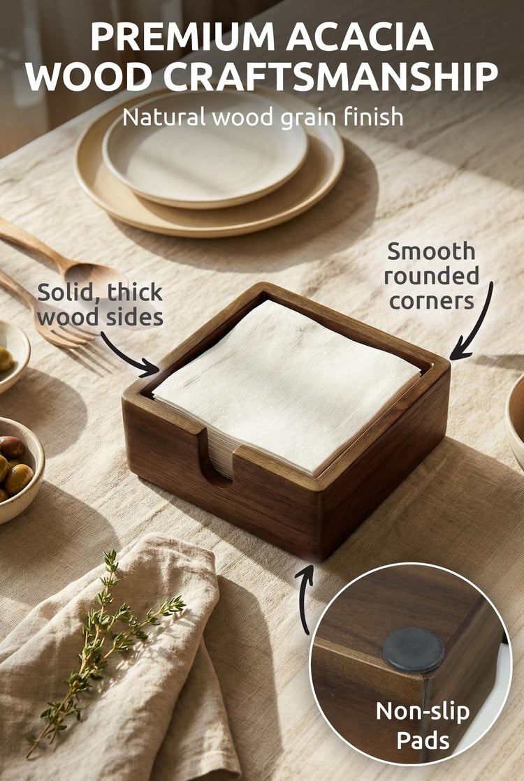 Acacia Wood Cocktail Napkin Holder 5.4 in