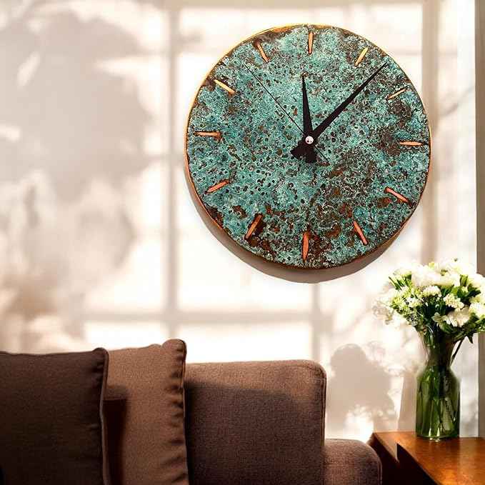 Handmade Copper Wall Clock Artisan Touch in Every Piece - Tree of Time Wall Decor Clock for Living Room, Office, Kitchen & Bedroom (Pure Copper, 17.7)