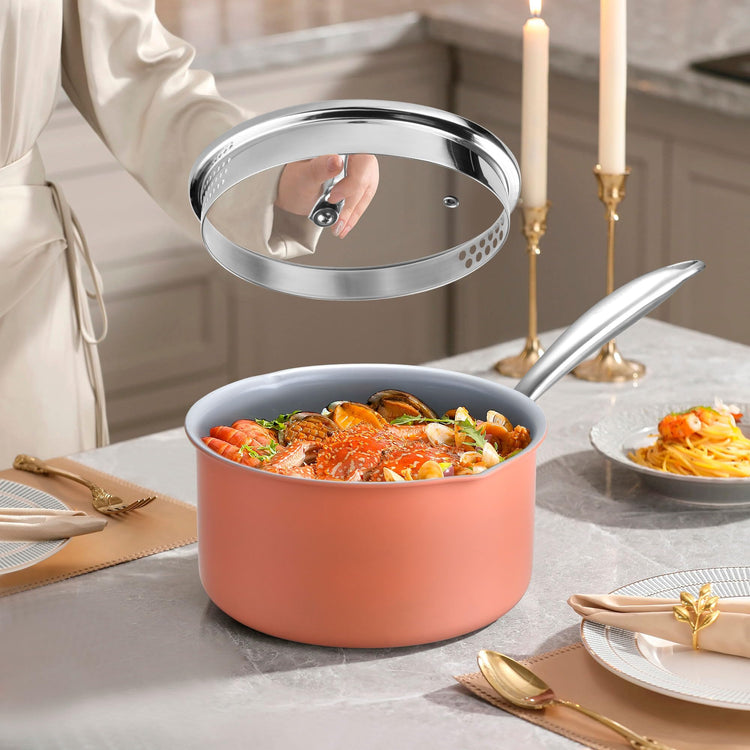 2.0 Quart Stainless Steel Pot Saucepan with Glass Strainer Lid