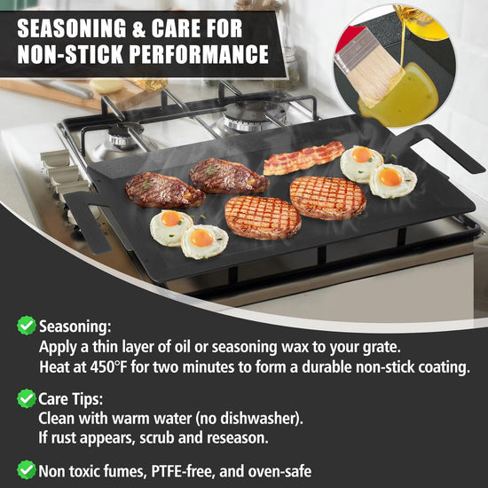 SafBbcue Carbon Steel Griddle Plate for Gas Grill, Carbon Steel Pan for Stove Top, Flat Top Griddle for Outdoor Charcoal Grill, Direct Flame Safe & Induction Compatible, Universal Multi-Use 24" x 10" - Nestoria