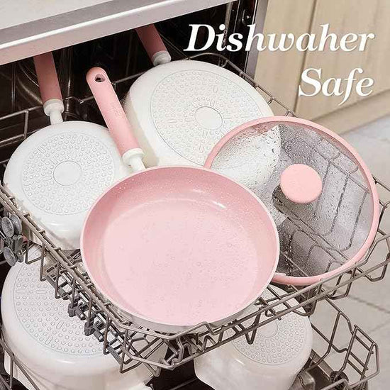 CAROTE Ceramic Cookware Set Nonstick, 15pcs Pots and Pans Set Non stick, Non Toxic Cookware,Dishwasher,RV/Camping Cookware Set, Pan and Pot with Kitchen Utensils, Pink