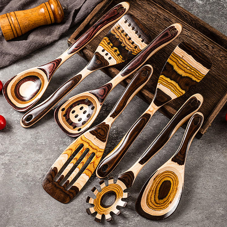 7 Piece Brown Pakkawood Utensils Set (7 Count)