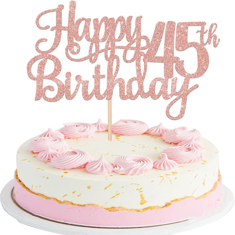 1 PCS Happy 45th Birthday Cake Topper Glitter Cheers to 45 Years Birthday Cake Pick 45 Fabulous Cake Decoration for Happy 45th Birthday Theme Party Decorations Supplies Rose Gold