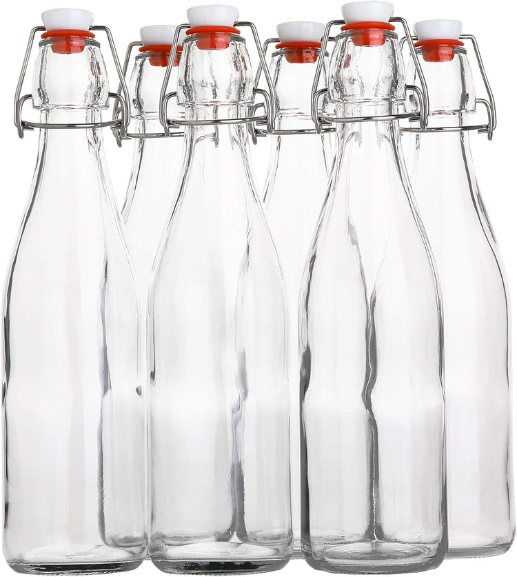 AYL Flip Top Glass Bottle [16 fl. oz./Pack of 6]– Swing Top Brewing Bottle with Stopper for Beverages, Oil, Vinegar, Kombucha, Beer, Water, Soda, Kefir – Airtight Lid & Leak Proof Cap – Clear